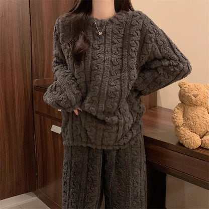 Coral Fleece Jacquard Pajama Set