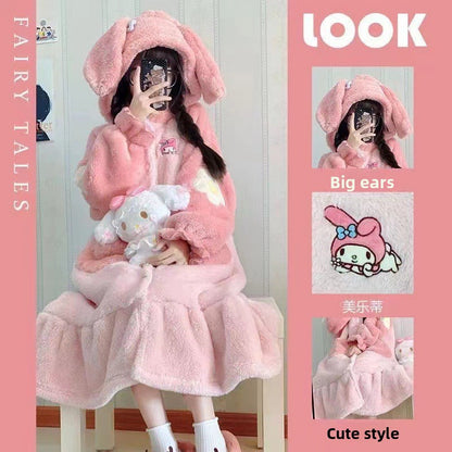 Coral Fleece Pajamas Set Cartoon Print Home Sleepwear