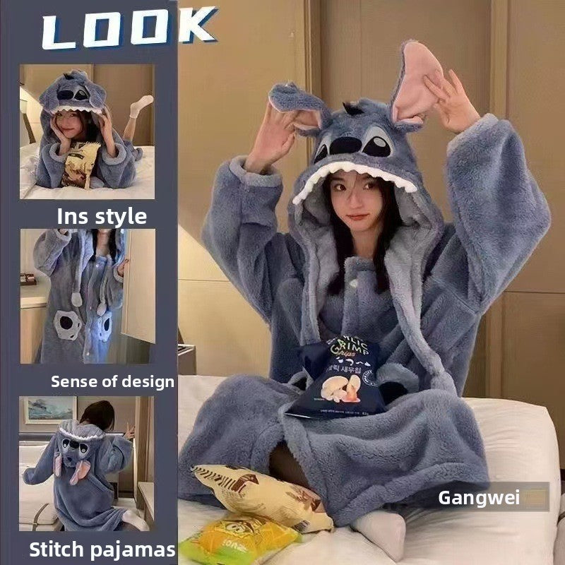 Coral Fleece Pajamas Set Cartoon Print Home Sleepwear