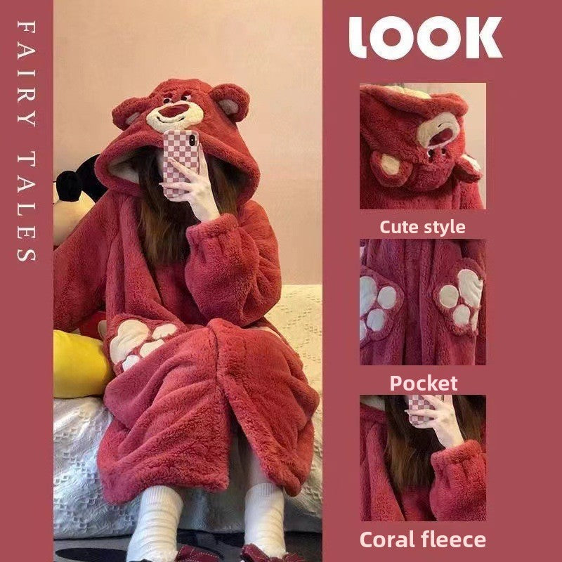 Coral Fleece Pajamas Set Cartoon Print Home Sleepwear