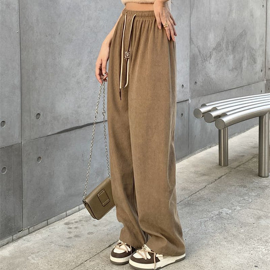 Corduroy double-belted straight-leg pants