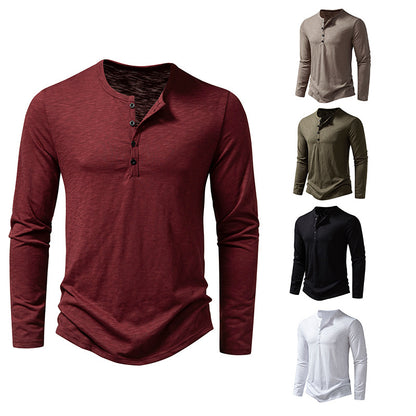 Corduroy Henry collar long-sleeved T-shirt