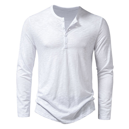Corduroy Henry collar long-sleeved T-shirt