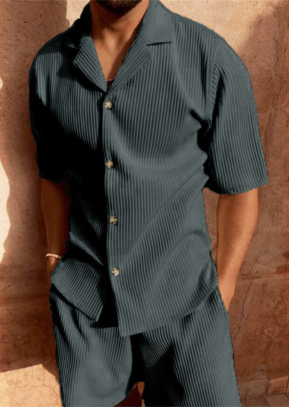 Corduroy Lapel Shorts Set for Men