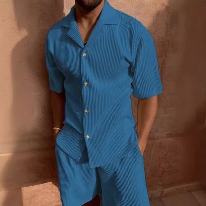 Corduroy Lapel Shorts Set for Men