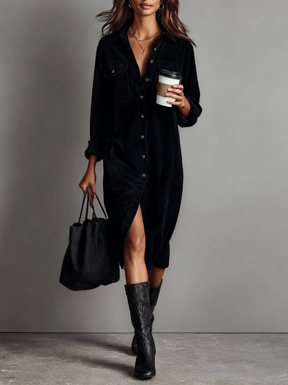 Corduroy long sleeve shirt dress