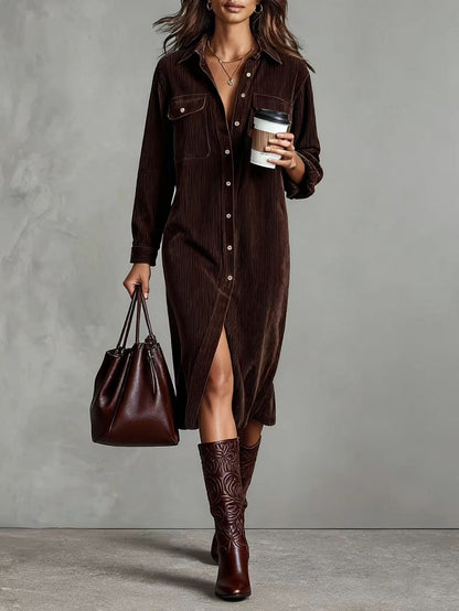 Corduroy long sleeve shirt dress
