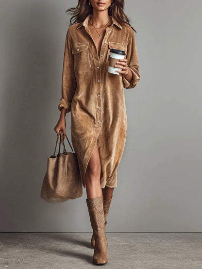 Corduroy long sleeve shirt dress