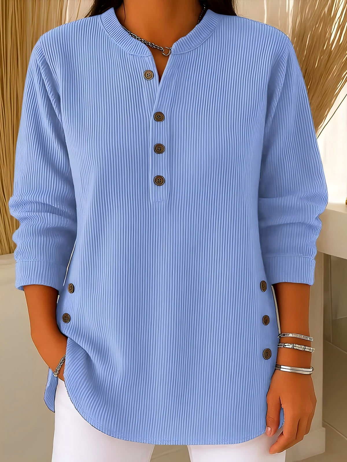 Corduroy Long Sleeve V-Neck Shirt