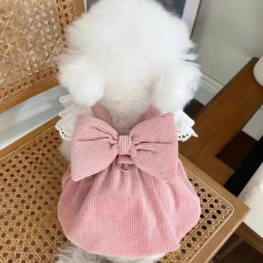 Corduroy Pumpkin Skirt Pet Dress with Bow