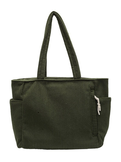 Corduroy Shoulder Tote Bag with Multiple Pockets