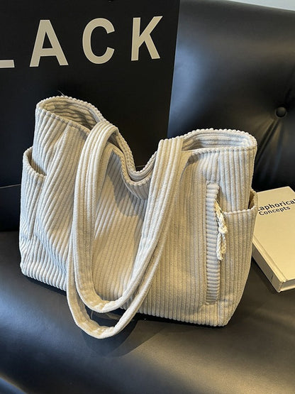 Corduroy Shoulder Tote Bag with Multiple Pockets