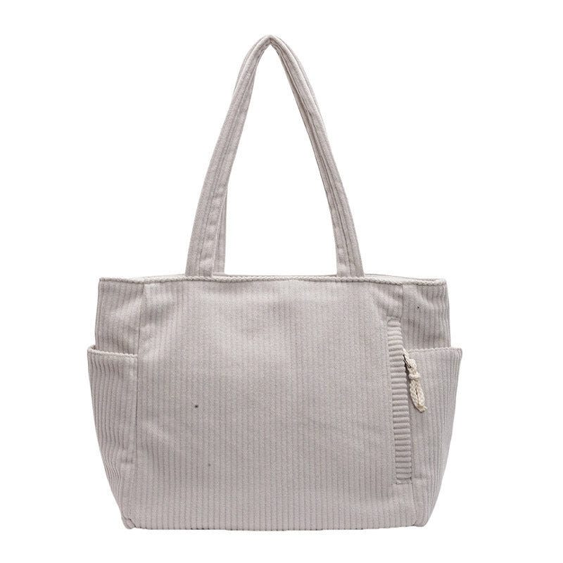 Corduroy Shoulder Tote Bag with Multiple Pockets