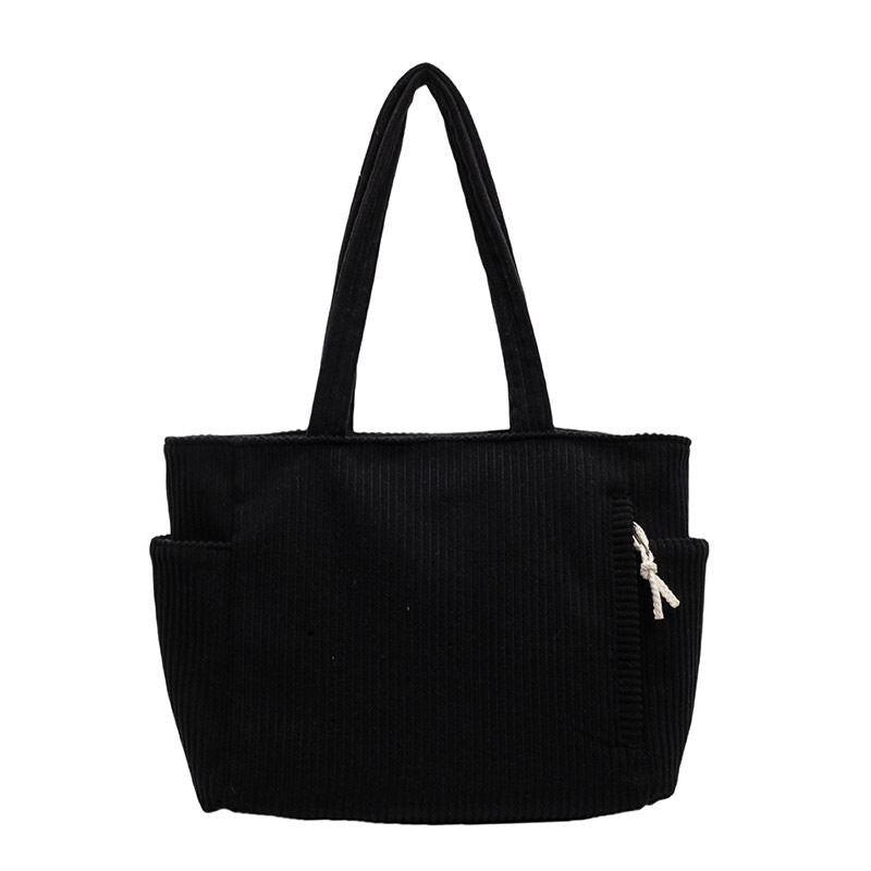 Corduroy Shoulder Tote Bag with Multiple Pockets