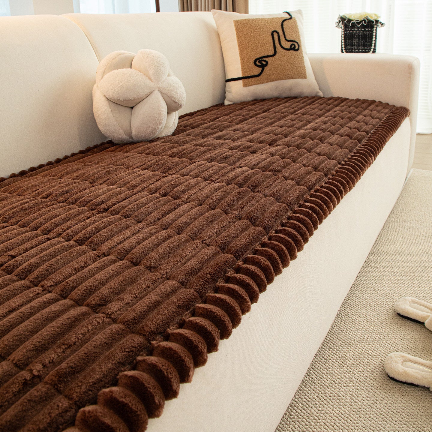Corduroy Sofa Cushion Plush Non-Slip Simple Modern Cushion