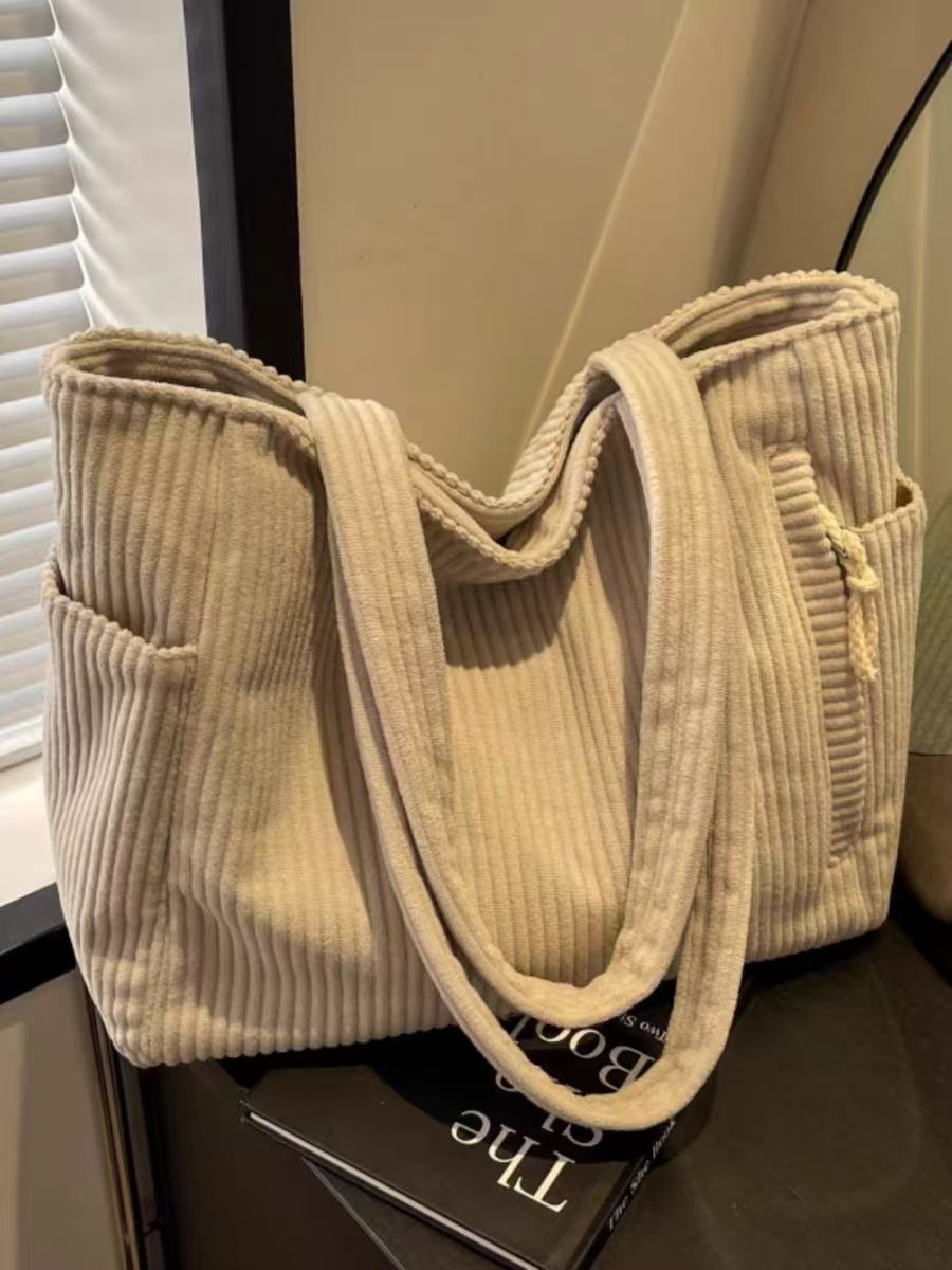 Corduroy Tote Bag for Women Large Capacity