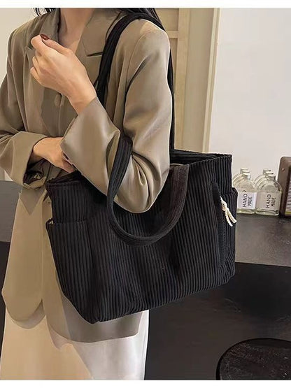 Corduroy Tote Bag for Women Large Capacity