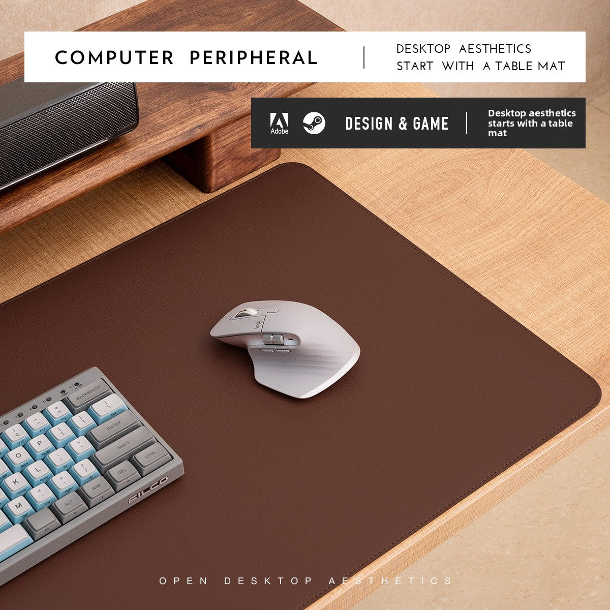 Cork Leather Desk Mat with Stitched Edges