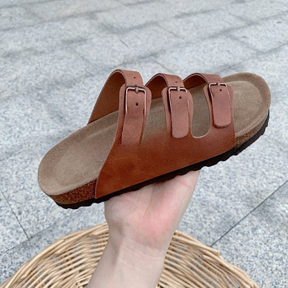 Cork Three-Bar Slide Sandals
