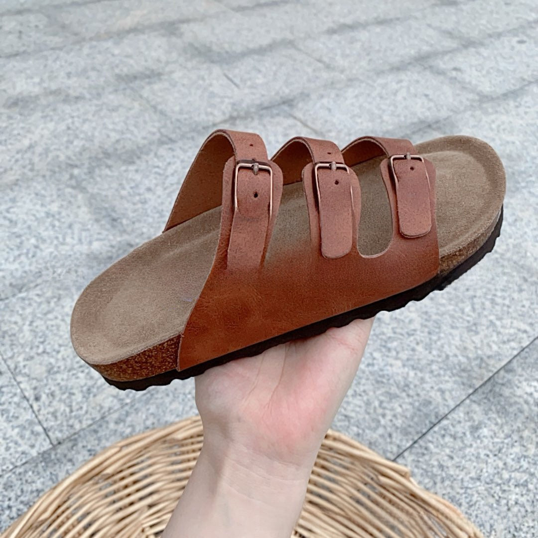 Cork Three-Bar Slide Sandals