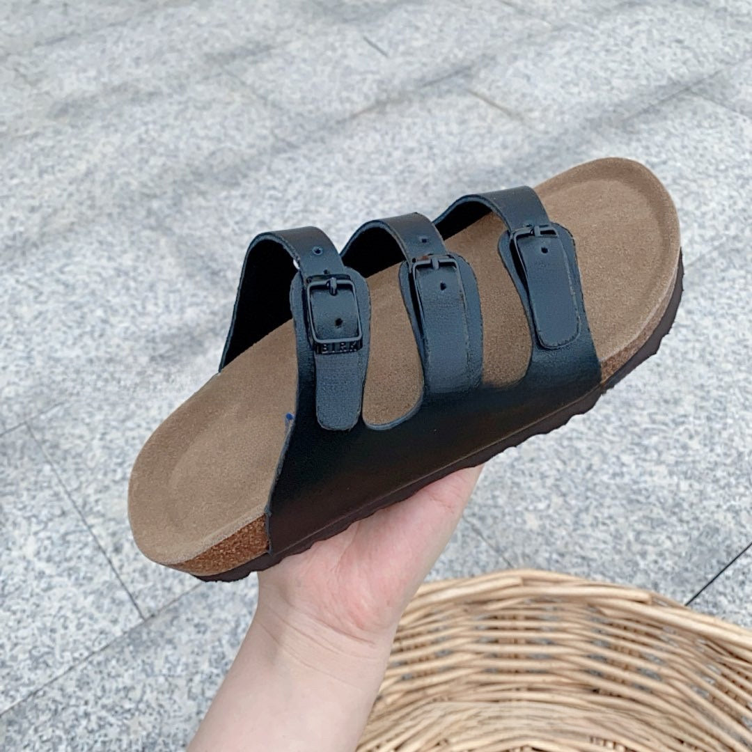 Cork Three-Bar Slide Sandals