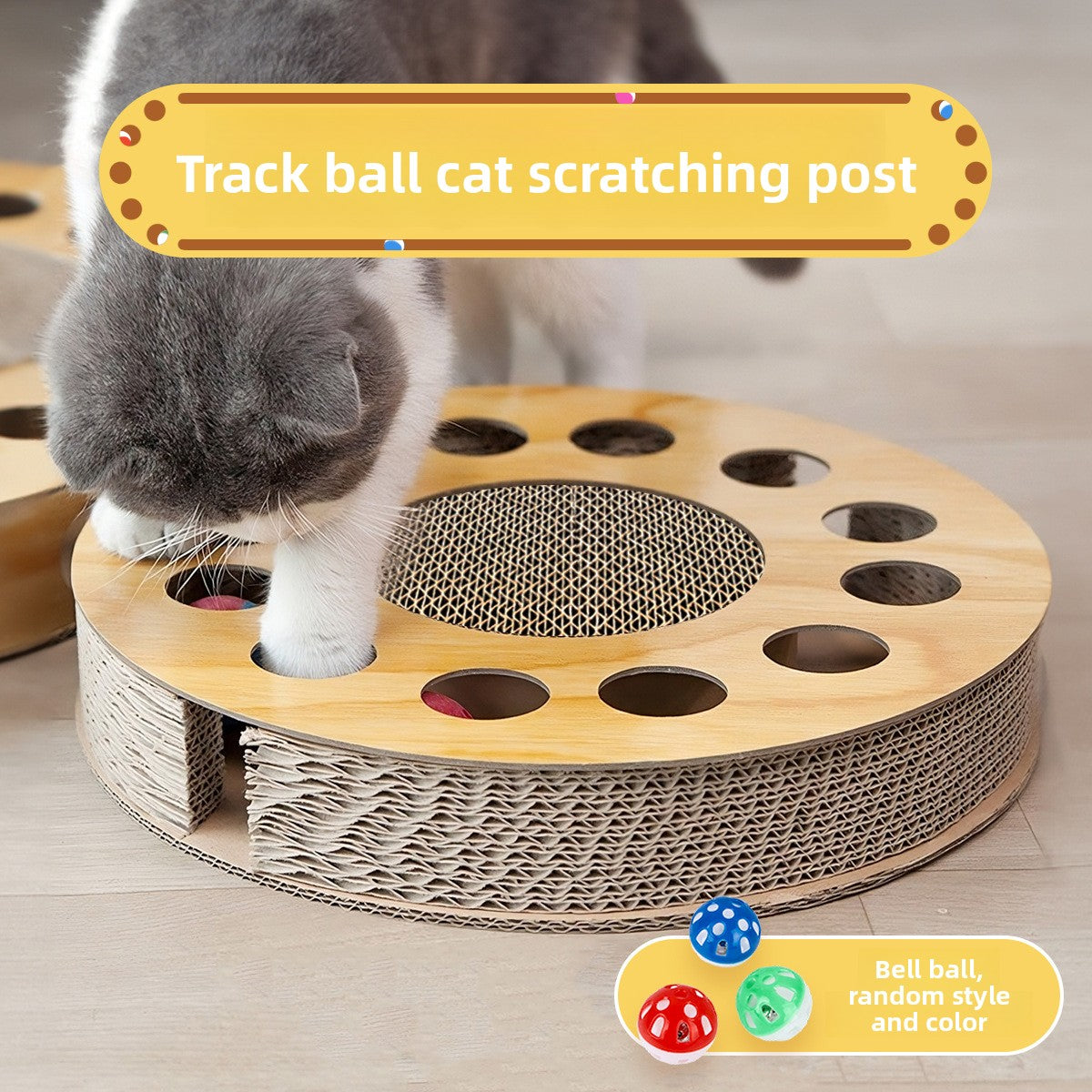 Corrugated Paper Cat Scratch Board with Bells
