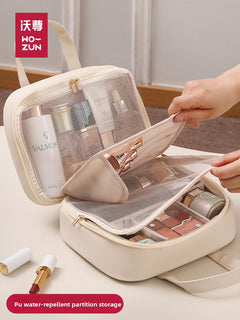 Beige Fine-Partitioned Skin-Feel Leather
