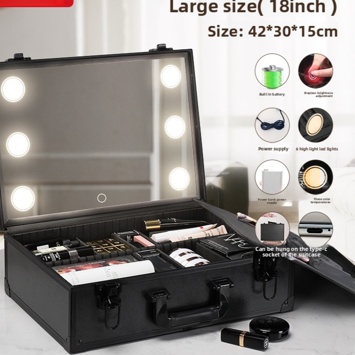Cosmetic Case with Light and Mirror Storage Bag