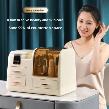 Cosmetic Storage Box with LED Light and Mirror