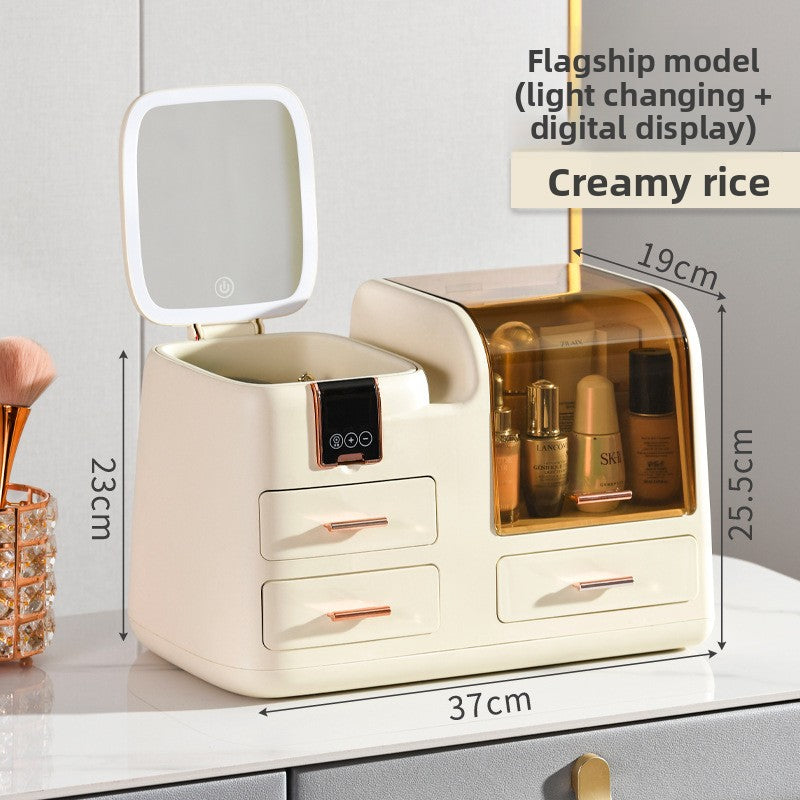 Cosmetic Storage Box with LED Light and Mirror