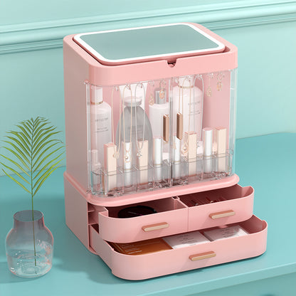 Cosmetic Storage Box with LED Mirror and Drawers