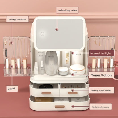 Cosmetic Storage Box with LED Mirror and Drawers