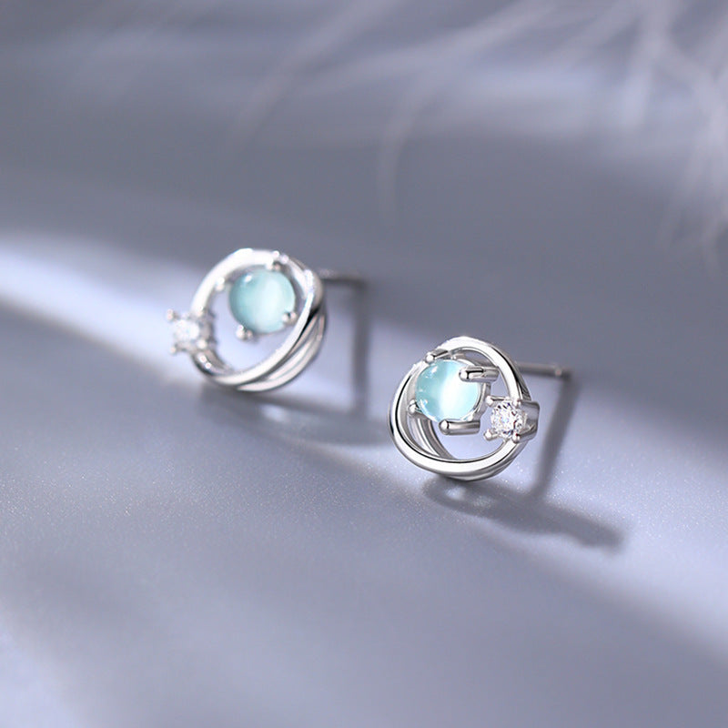 Cosmic Saturn Star Earrings with Blue Glass