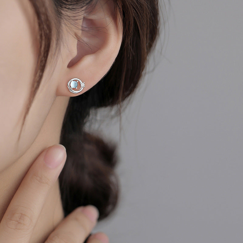 Cosmic Saturn Star Earrings with Blue Glass