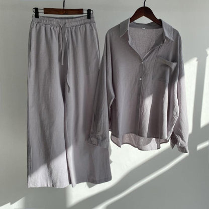 Cotton and linen retro plus size two-piece set