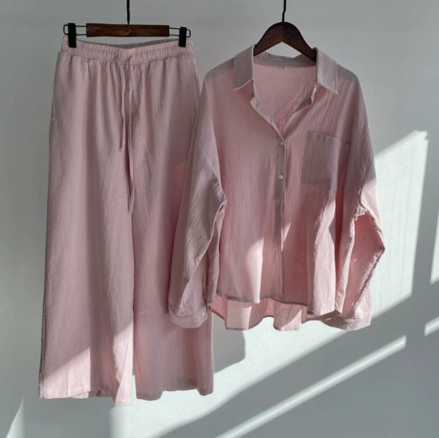 Cotton and linen retro plus size two-piece set