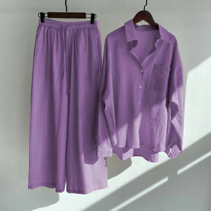 Cotton and linen retro plus size two-piece set