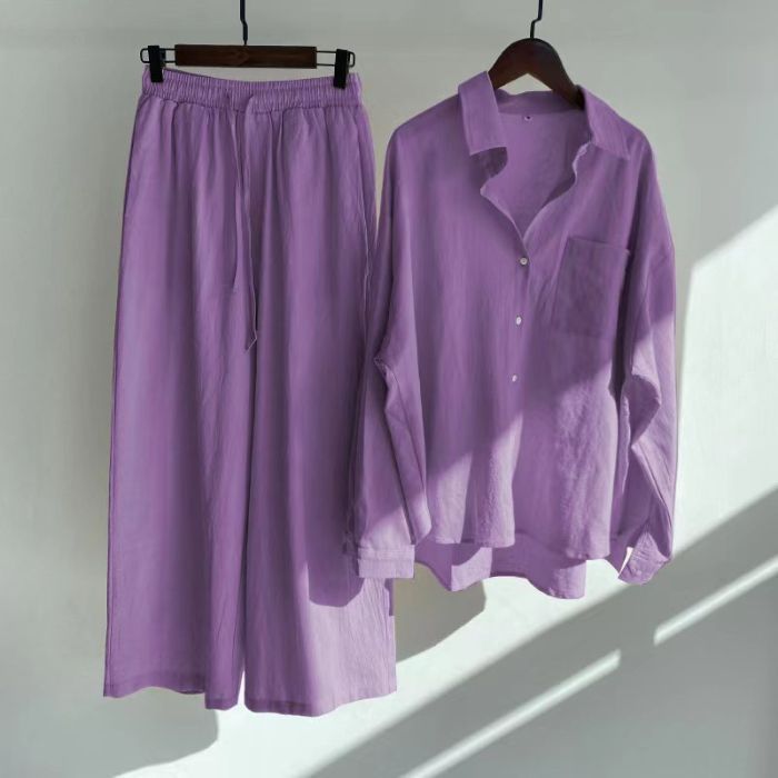 Cotton and linen retro plus size two-piece set