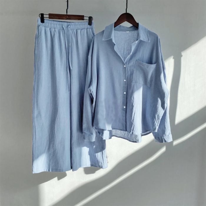 Cotton and linen retro plus size two-piece set