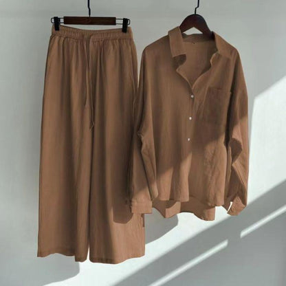 Cotton and linen retro plus size two-piece set
