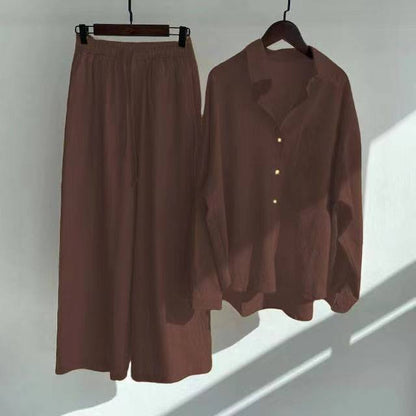 cotton and linen shirts, high-waisted loose trousers