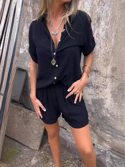 Cotton and linen short-sleeved top and short set
