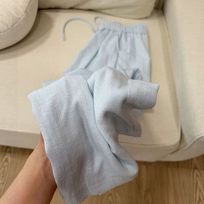 Cotton and linen straight-leg casual pants