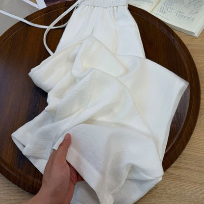 Cotton and linen straight-leg casual pants