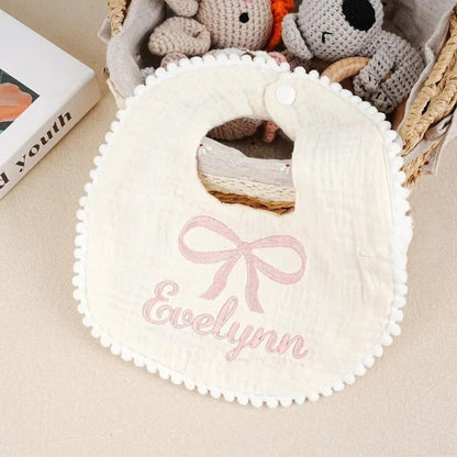 Cotton Baby Bib with Lace Trim