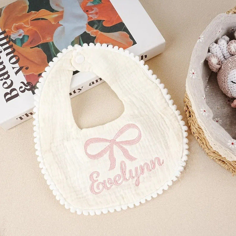 Cotton Baby Bib with Lace Trim