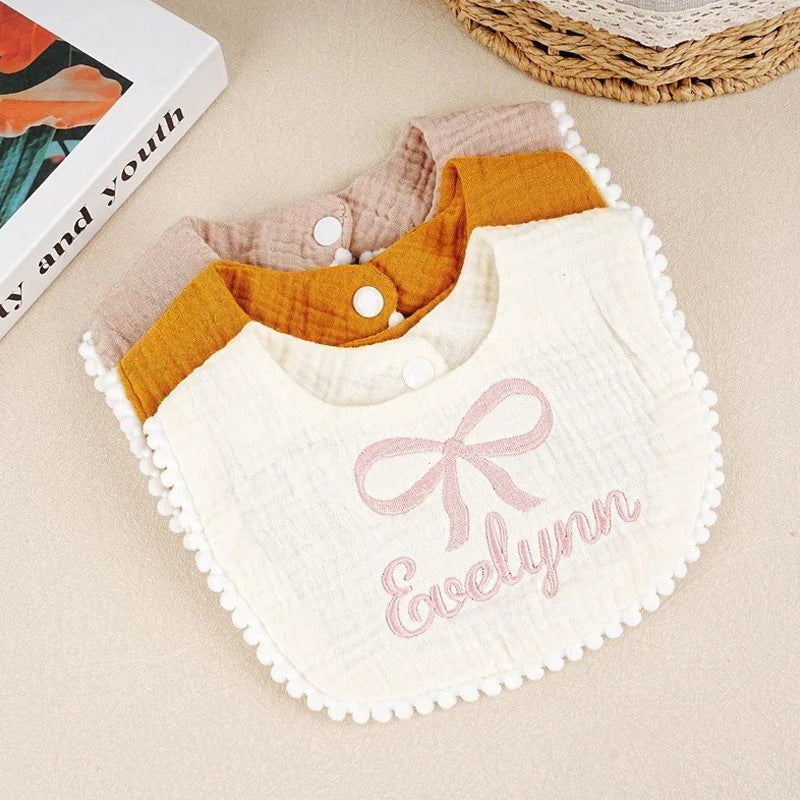 Cotton Baby Bib with Lace Trim