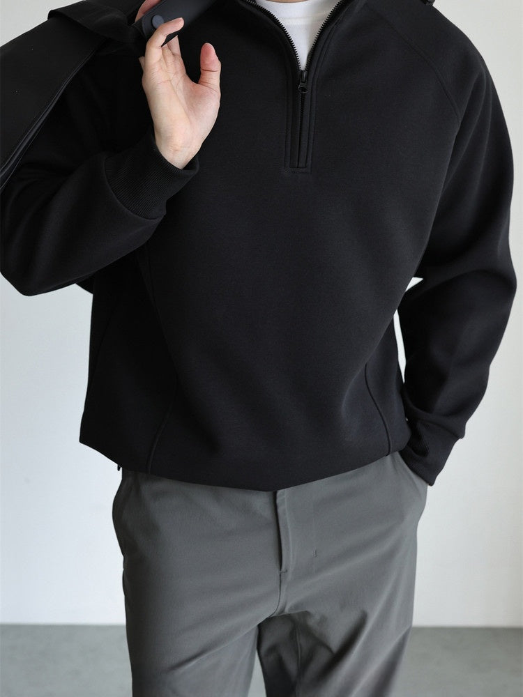 Cotton Blend Half Zip Stand Collar Sweatshirt
