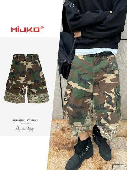 Cotton Color Block Straight Shorts
