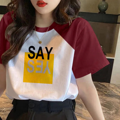 Cotton Contrast Short-sleeved T-shirt